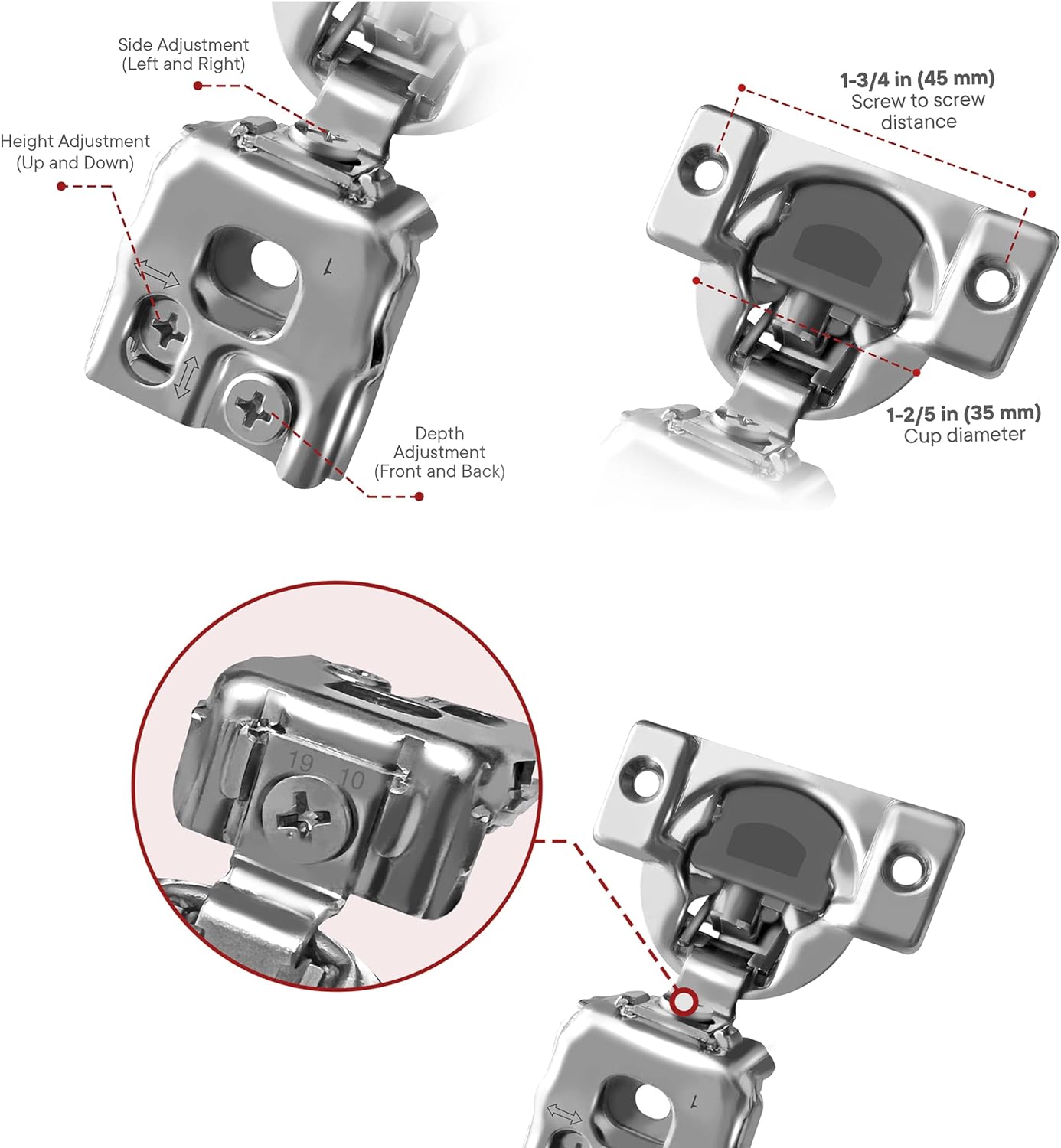 20 Pcs 105° Soft Close Hinges – Face Frame, 6-Way Adjustable Concealed - Berta Store