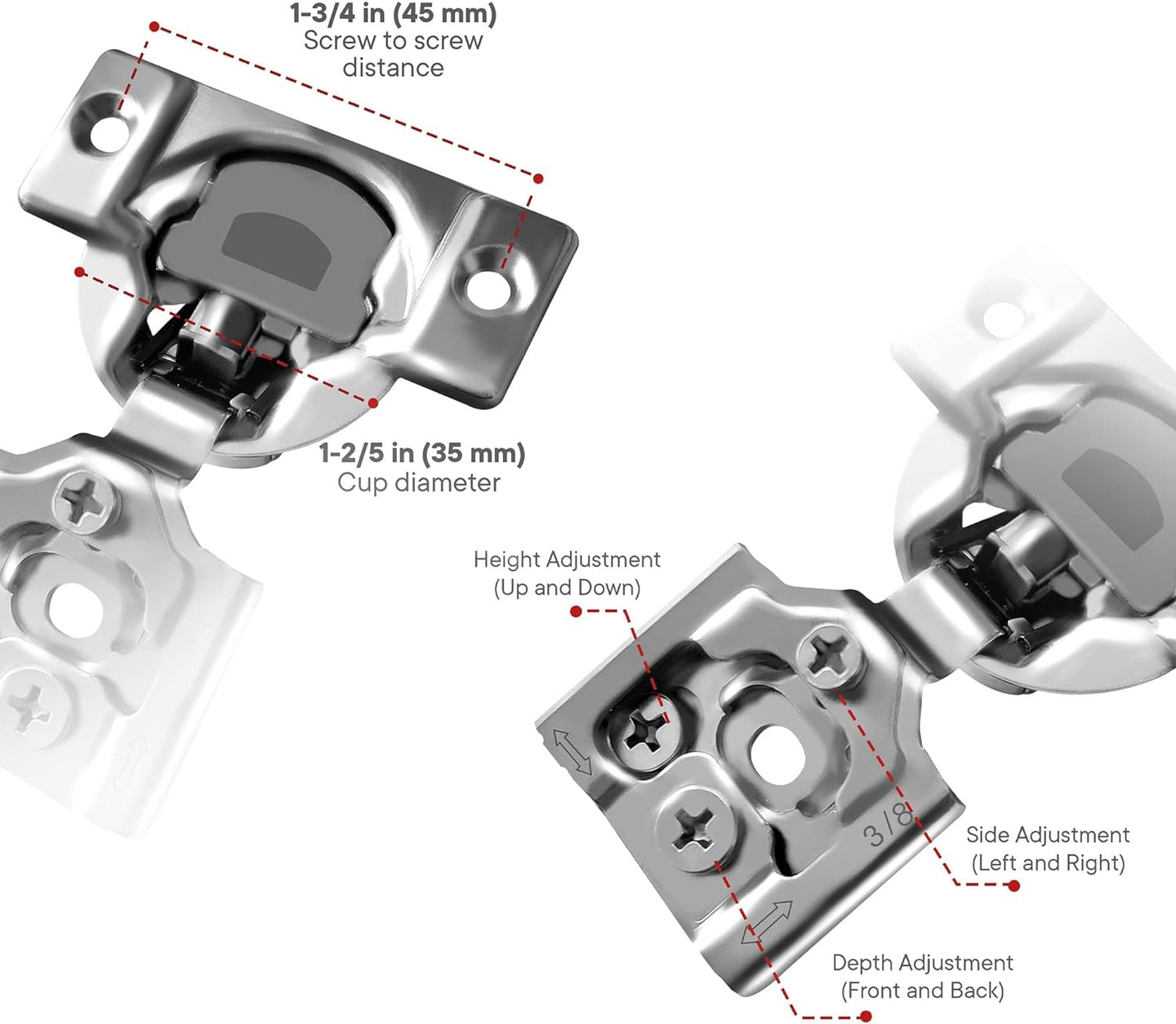 20 Pcs 105° Soft Close Hinges – Face Frame, 6-Way Adjustable Concealed - Berta Store