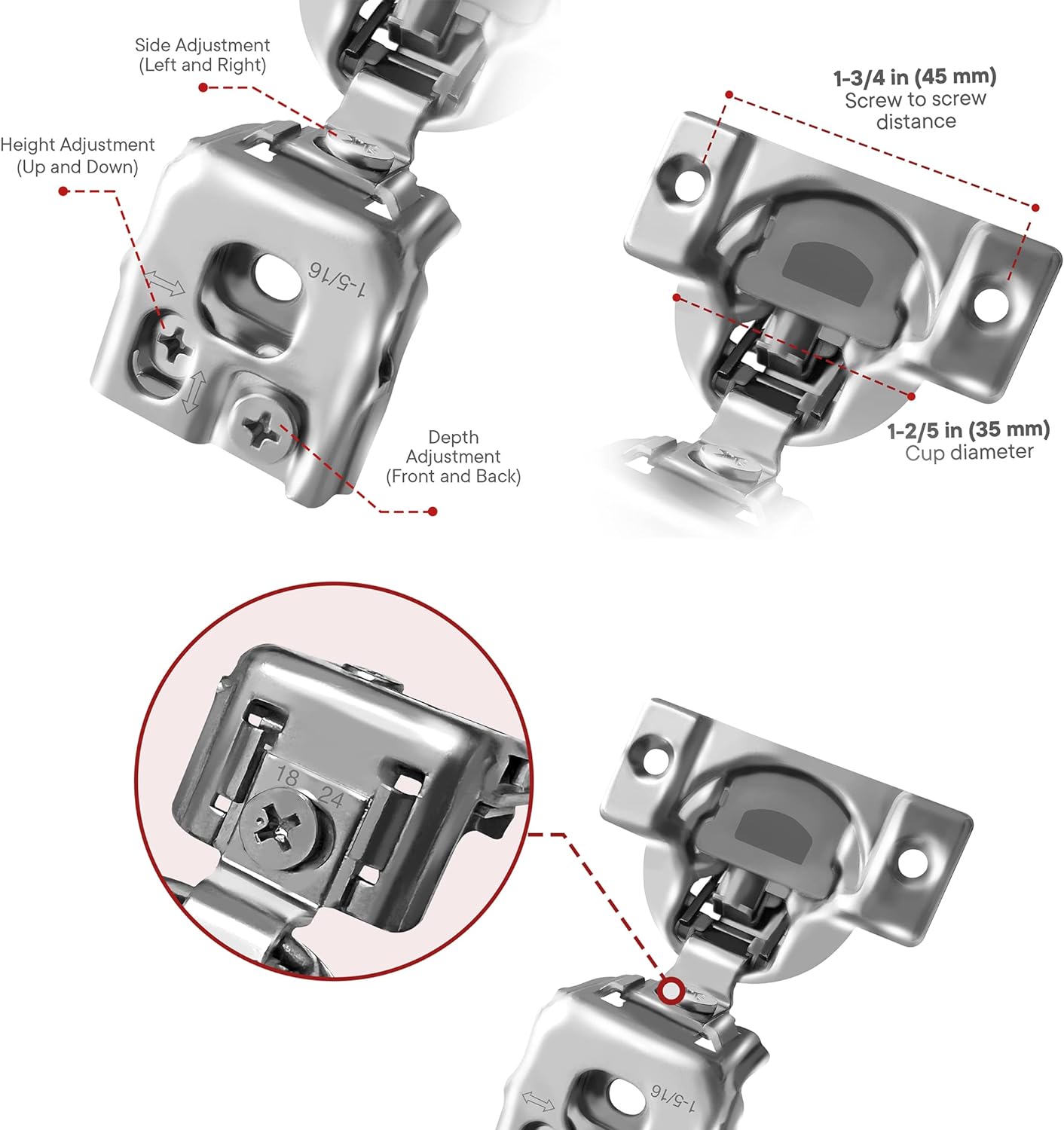 20 Pcs 105° Soft Close Hinges – Face Frame, 6-Way Adjustable Concealed - Berta Store