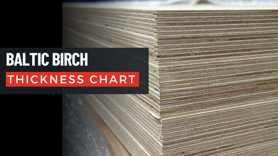 baltic birch plywood thickness chart showing sheet sizes in inches and millimeters with visible multi-ply layers for cabinet and furniture use