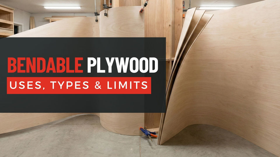 Bendable plywood sheet curved around a form, showing flexible plywood construction for curved cabinetry and millwork