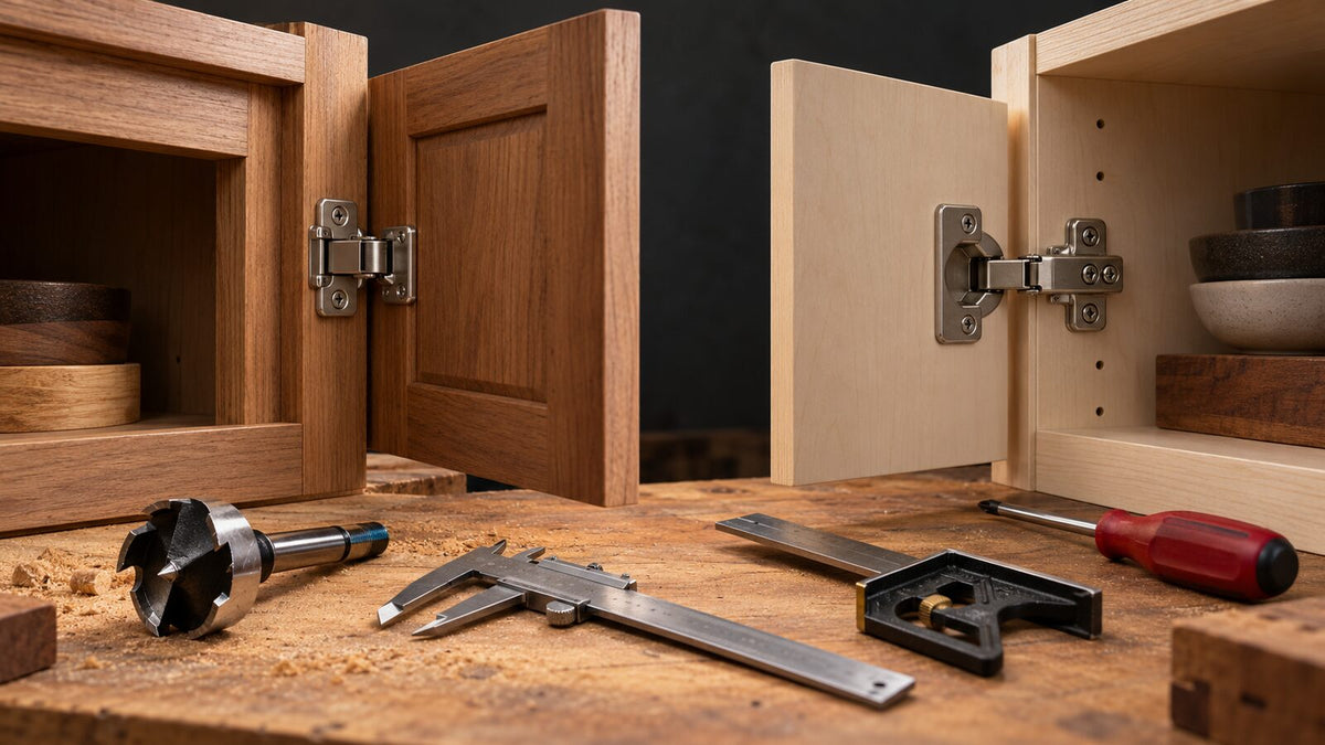 Face-frame and frameless cabinet hinge mounting examples