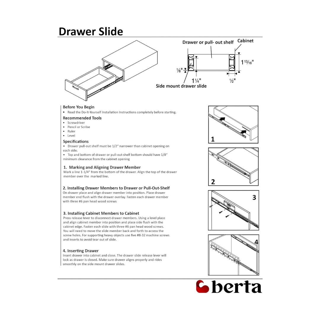 10 Pairs - 8-Inch Full Extension Ball Bearing Drawer Slides - Berta Store 