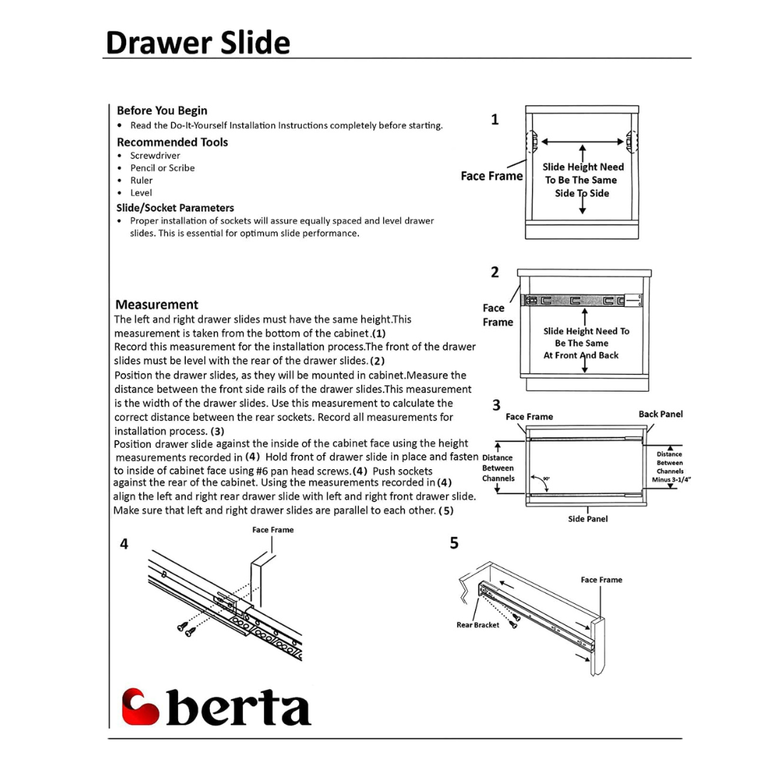 10 Pairs - Full Extension Soft Close Ball Bearing Drawer Slides - Berta Store 
