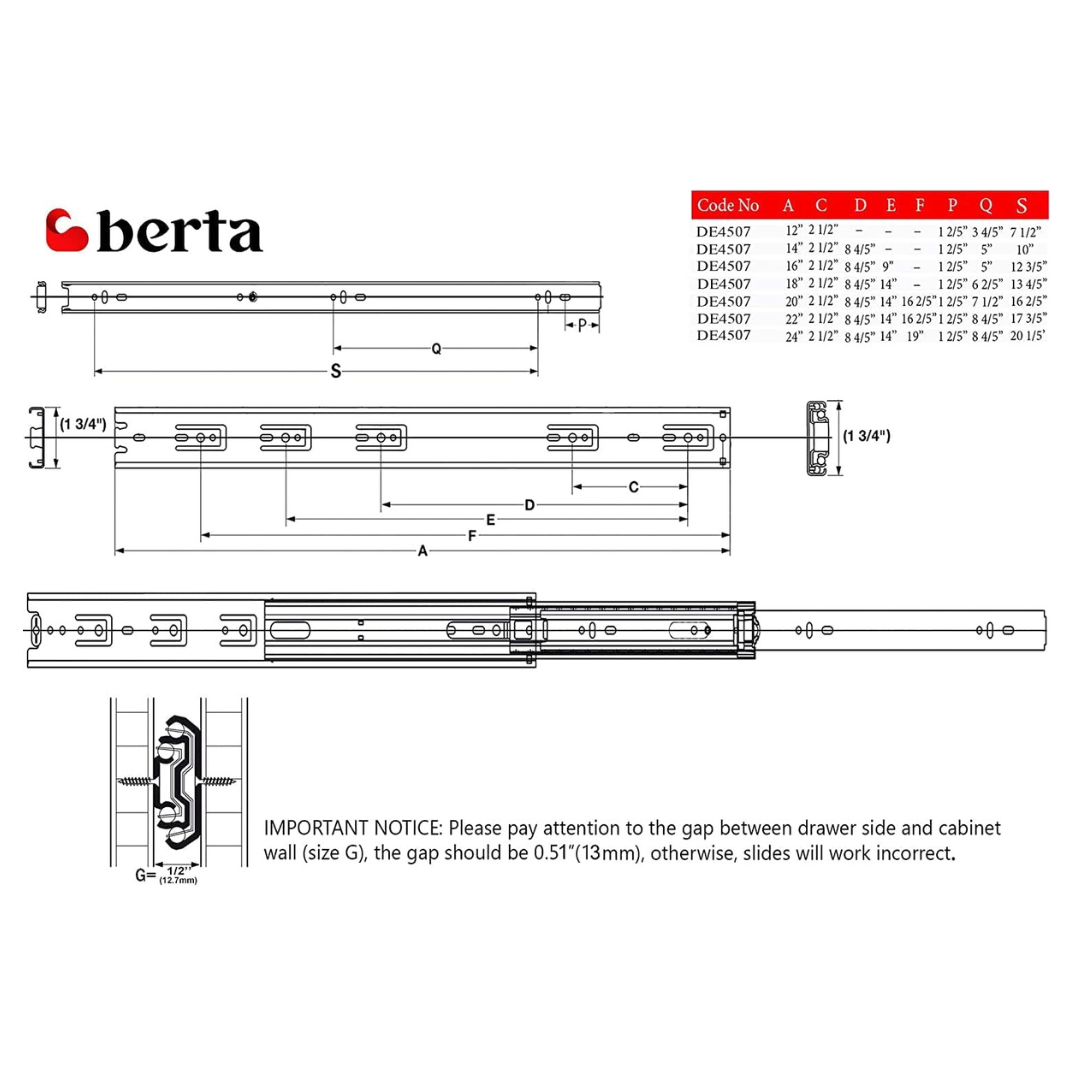 10 Pairs - Full Extension Soft Close Ball Bearing Drawer Slides - Berta Store 