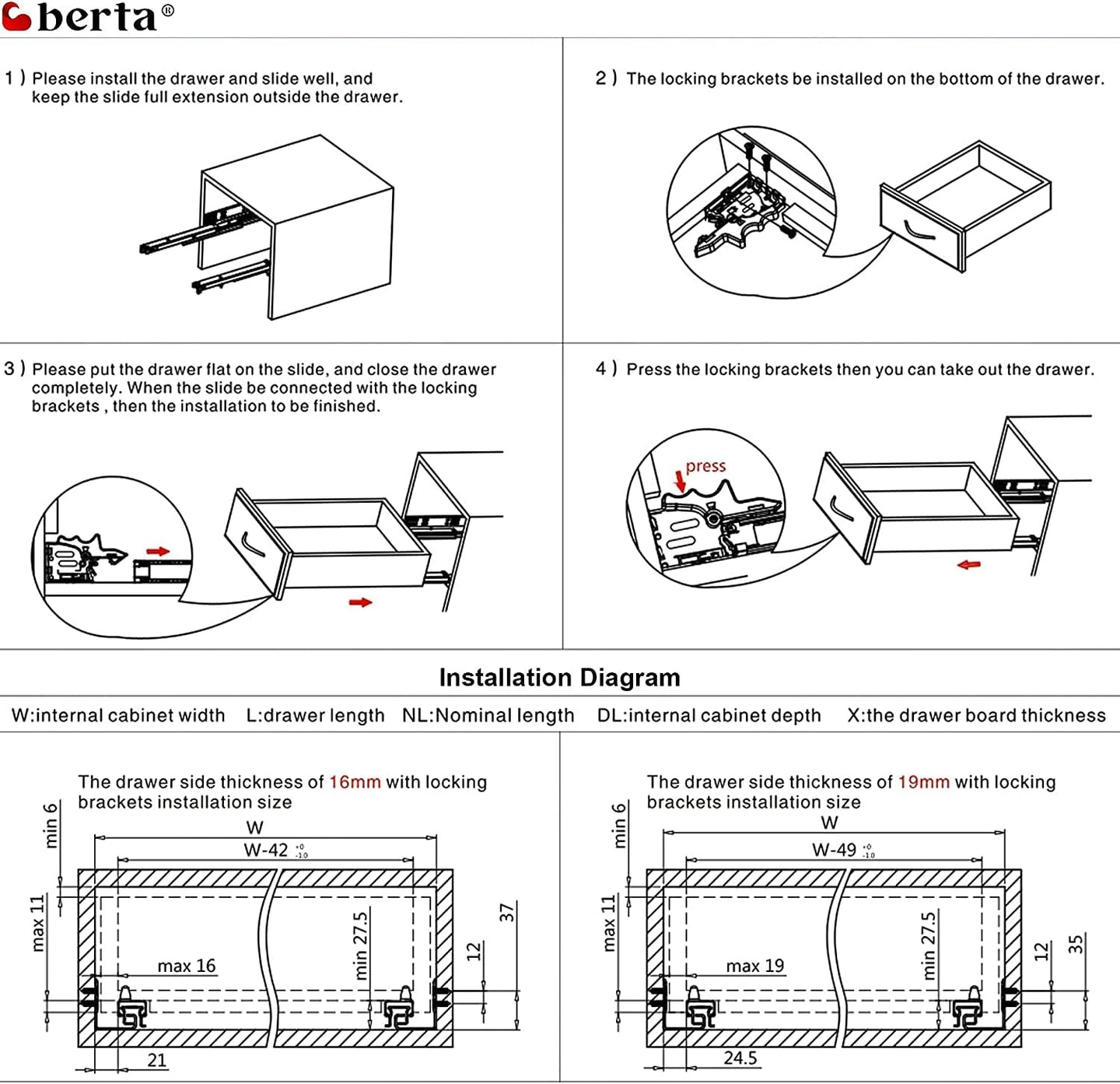 10 Pairs - Soft-Close Undermount Drawer Slides - Berta Store 