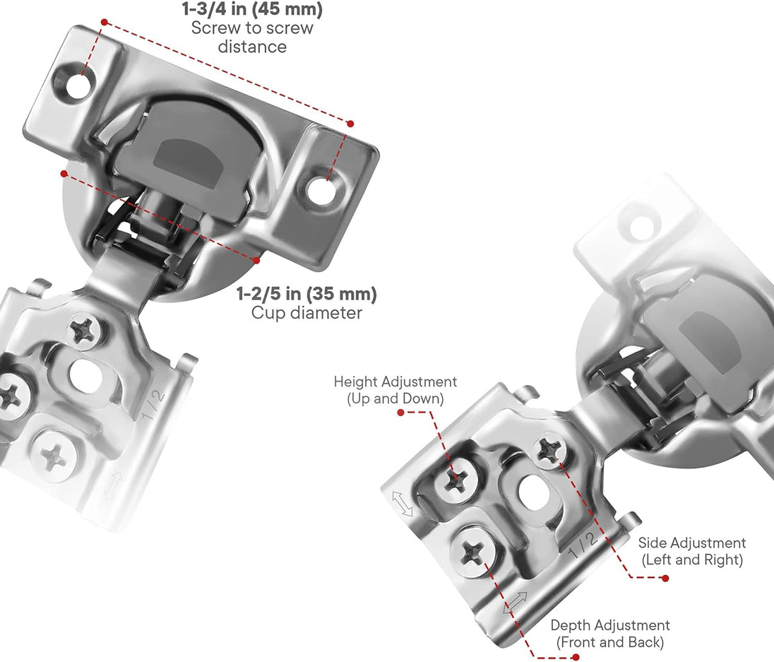 20 Pcs 105° Soft Close Hinges – Face Frame, 6-Way Adjustable Concealed - Berta Store