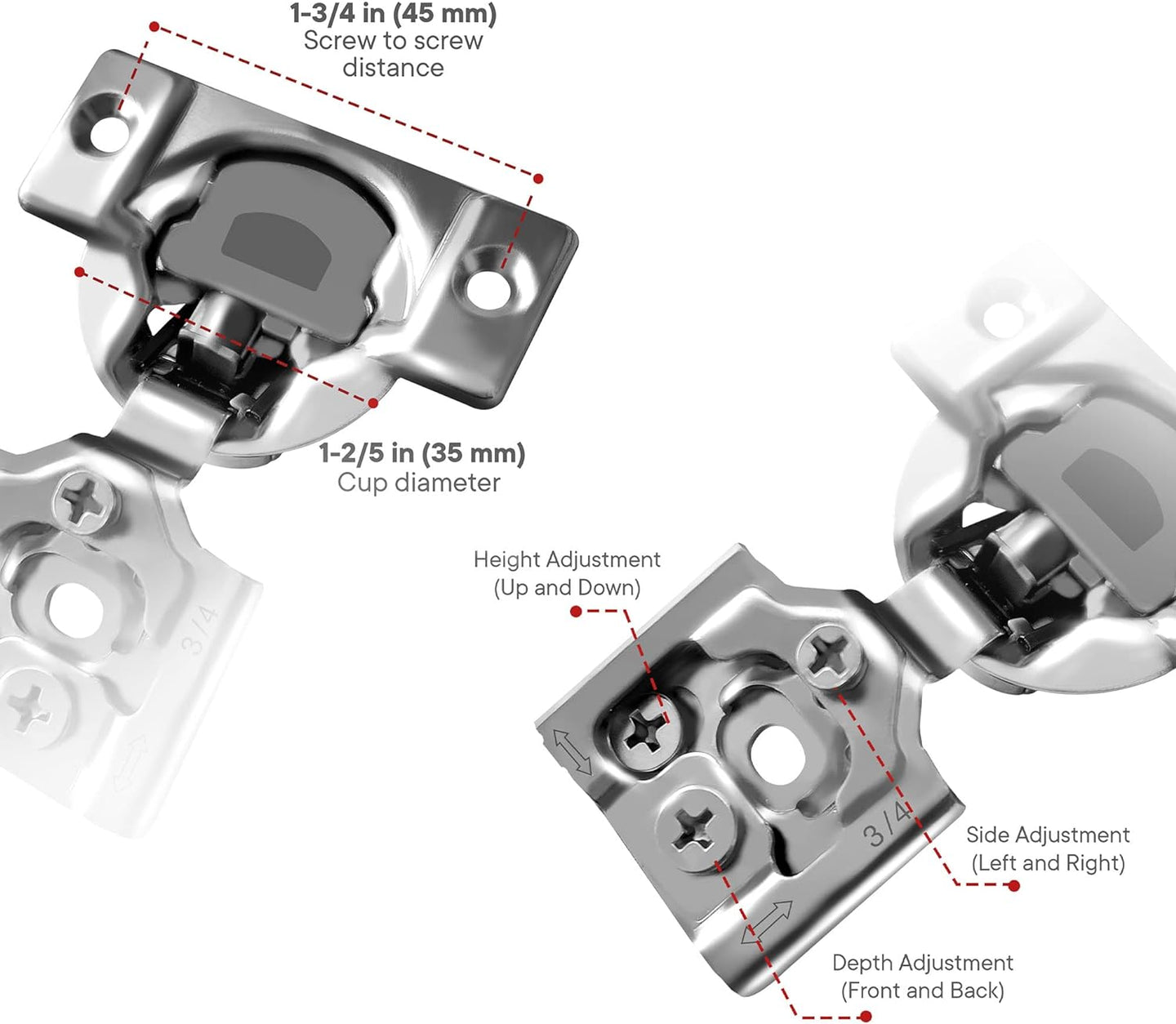 20 Pcs 105° Soft Close Hinges – Face Frame, 6-Way Adjustable Concealed - Berta 