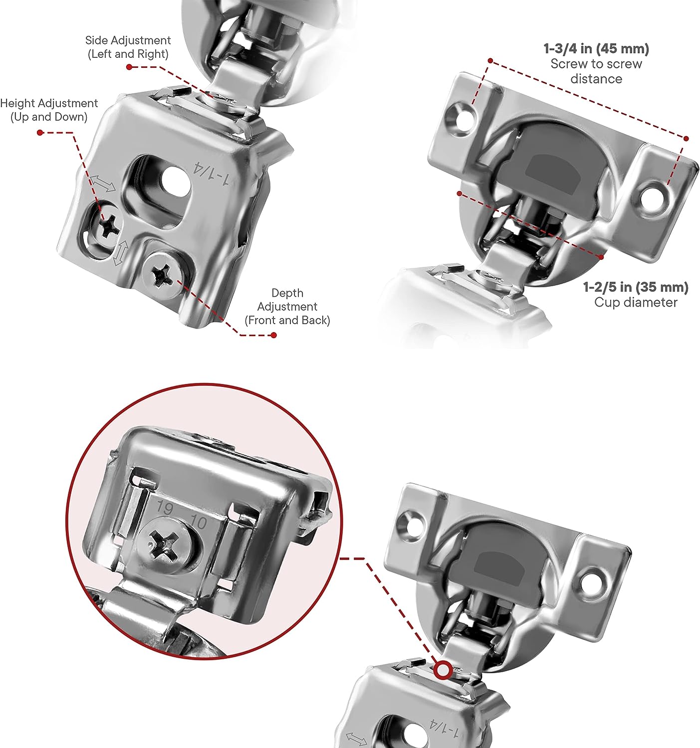 20 Pcs 105° Soft Close Hinges – Face Frame, 6-Way Adjustable Concealed - Berta Store 
