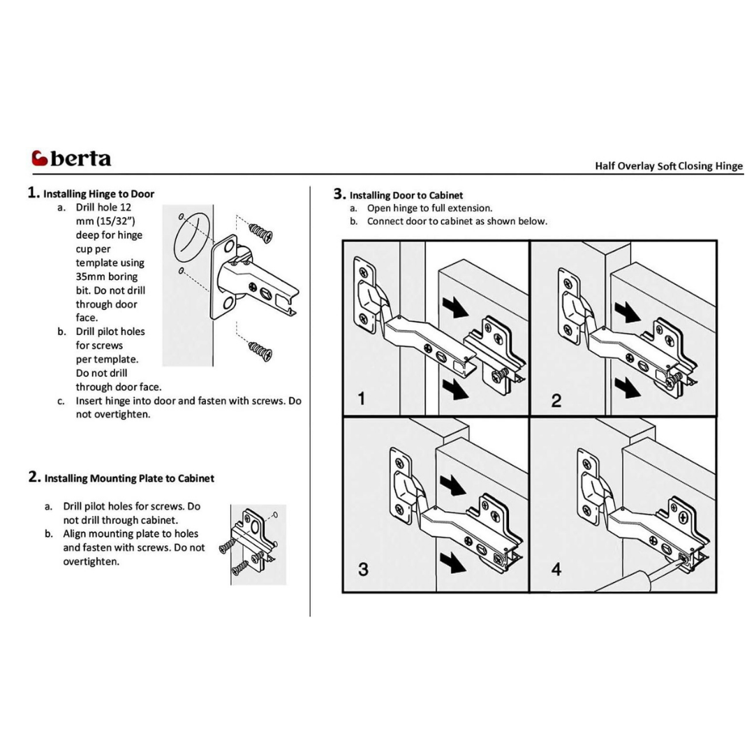 20 Pcs 110° Soft Close Hinges – Half Overlay Frameless, 3-Cam Adjustable - Berta Store 