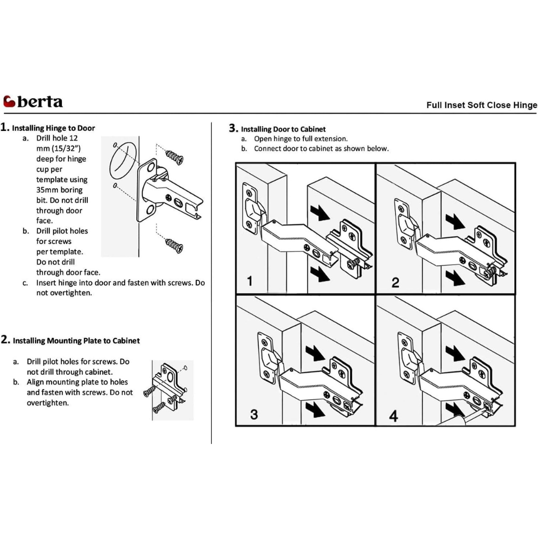 20 Pcs 110° Soft Close Hinges – Inset Frameless, 3-Cam Adjustable - Berta 