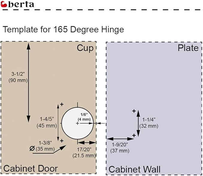 20 Pcs - 165° Lazy Susan Hinge, Frameless Full Overlay, Self-Close, CLIP-ON Concealed Hardware for Corner Kitchen Cabinet & Closets - Berta 