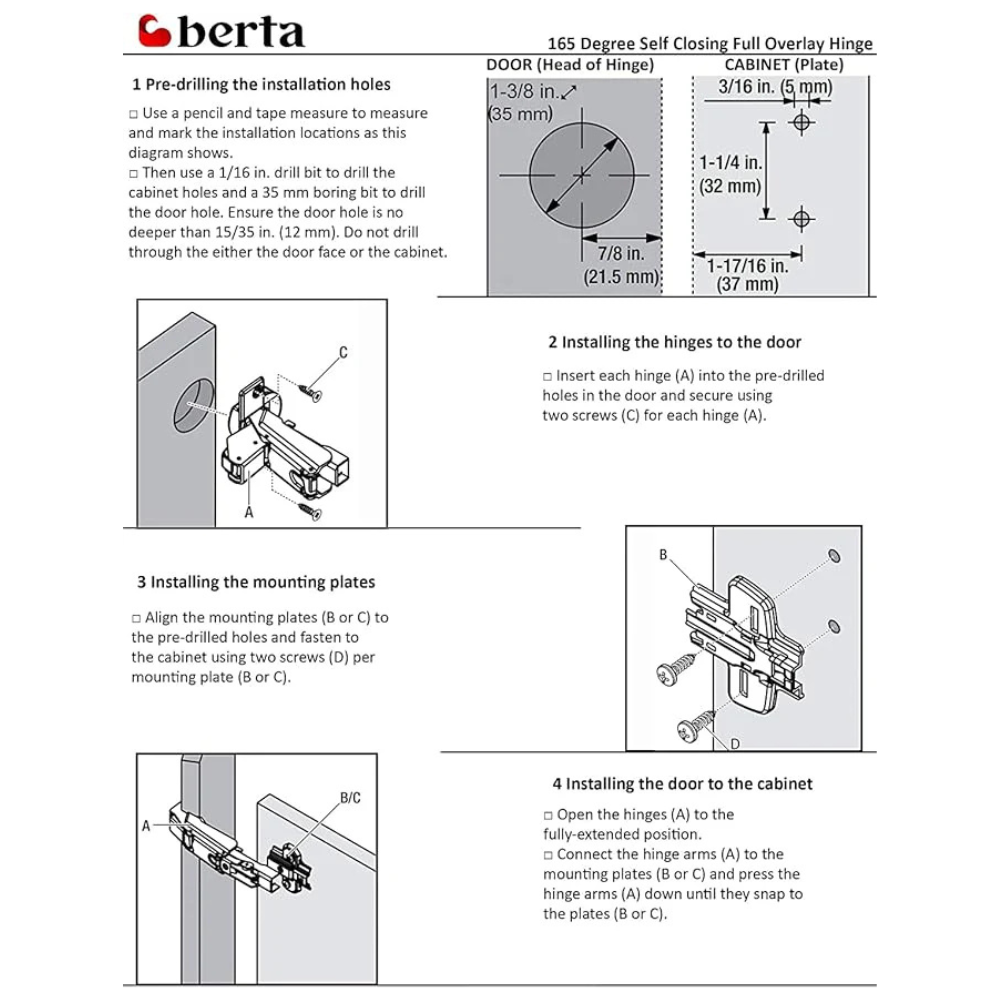 20 Pcs 165° Lazy Susan Self-Close Hinges for Corner Kitchen Cabinets - Berta Store 