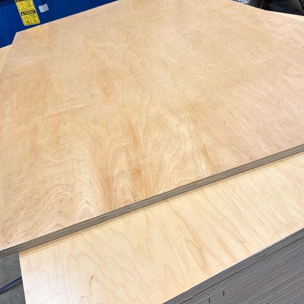 Full sheet of cabinet-grade prefinished maple plywood with clean surface and uniform appearance