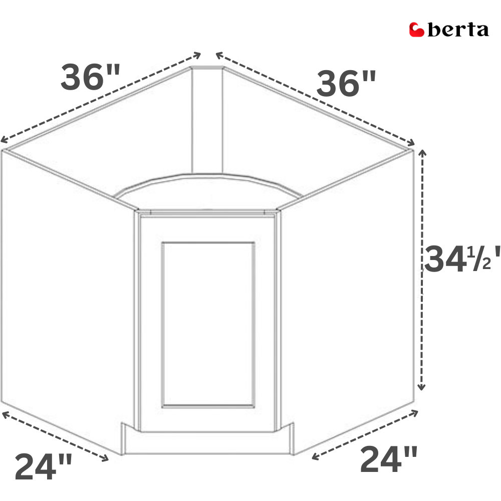 Diagonal Corner Base Cabinets - Classic Shaker Pre-Assembled - Berta 