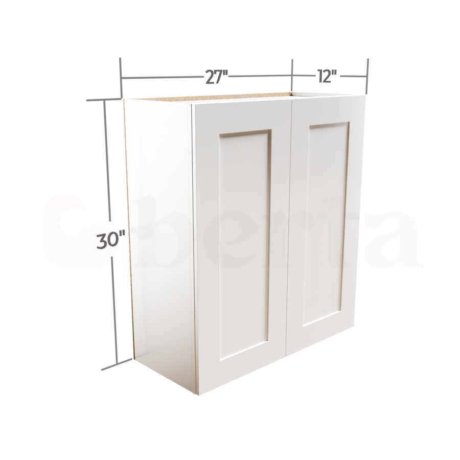 Double Door Wall Cabinet 30" High - Classic Shaker Pre-Assembled - Berta Store