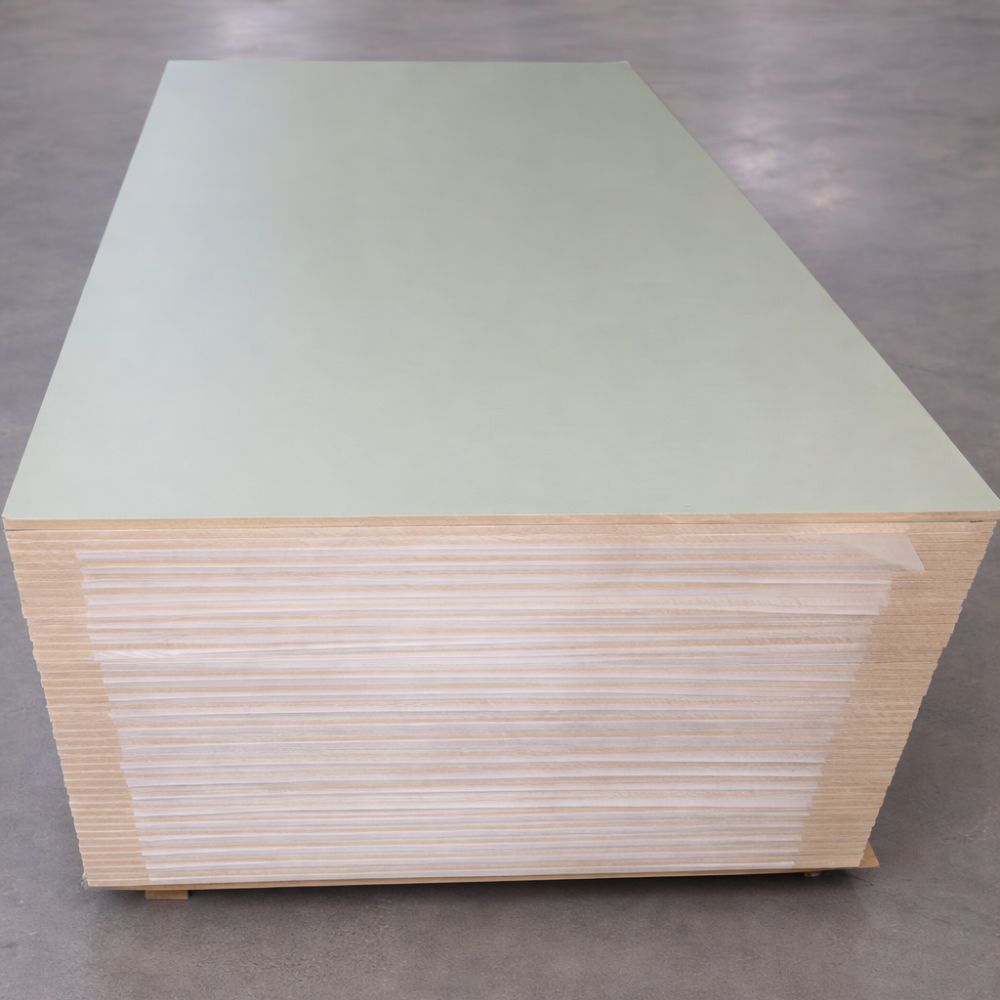 Olive green MDF panel stack, smooth matte finish, cabinet-grade board
