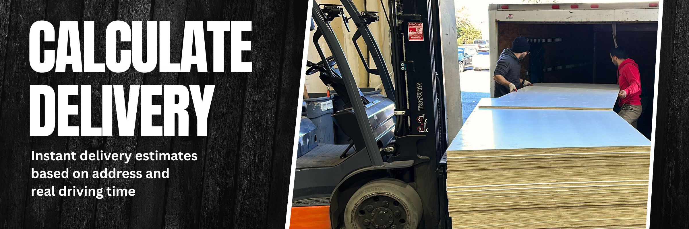 Plywood and MDF sheets prepared for delivery from Berta Store warehouse.