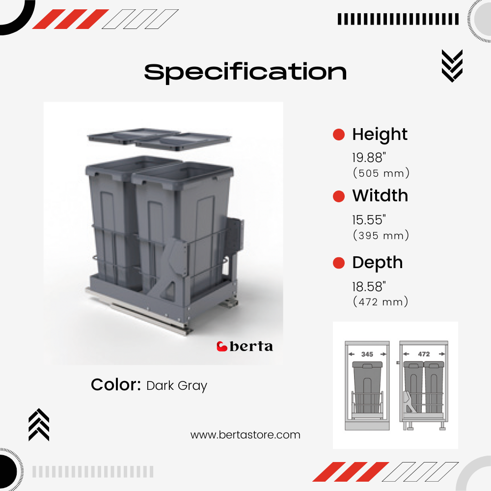 Pull-Out Double Waste Bin for Kitchen Cabinets - Berta Store 