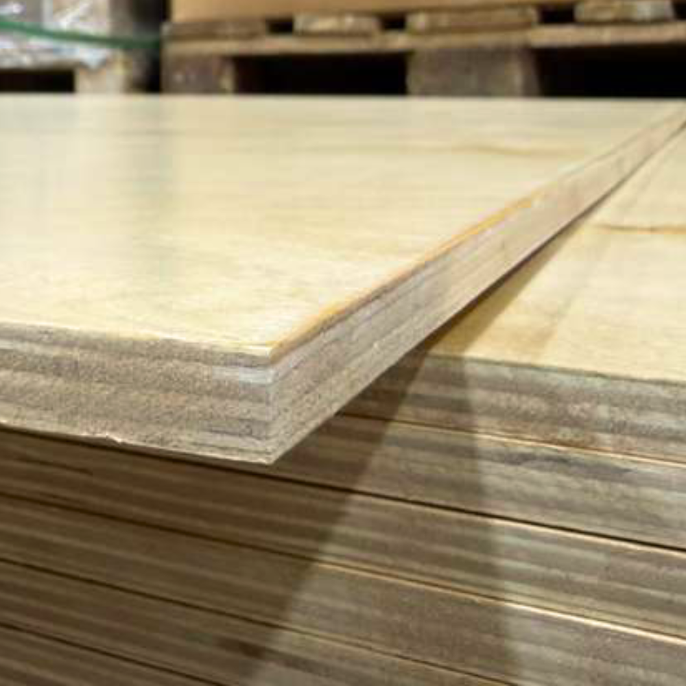 Prefinished Birch Plywood 4x8 sheet showing durable layered birch edge and glossy protective finish